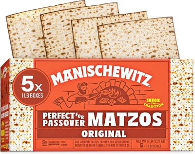 Manischewitz Original Passover Matzo 5 Pack 16 Ounce Kosher Non GMO Snack - Image 1 of 2