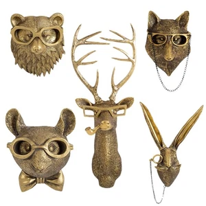 5pcs Animal Heads Wall Decor, Faux Deer Head Mount, Animal Sculptures Wall De... - Picture 1 of 9