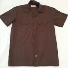 Dickies Men's Large Short Sleeve Button Up Shirt Brown Double Pocket with Collar