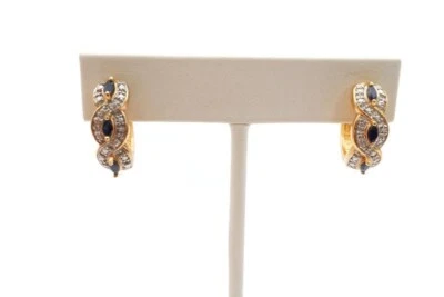 Ross Simons Gold Plated Sterling Silver 925 Sapphire Diamond Hoop Earrings - Image 1 of 4