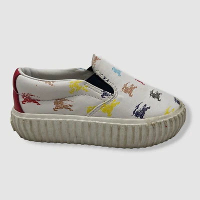 $230 Burberry Toddler Kids White Erwin Leather Knight-Print Sneaker Shoes 25 - Image 1 of 4