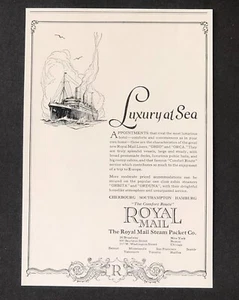 Royal Mail 1923 Cruise Liner Publicidad Lujo en el Mar Barco Impresión Antigua AD - Imagen 1 de 2