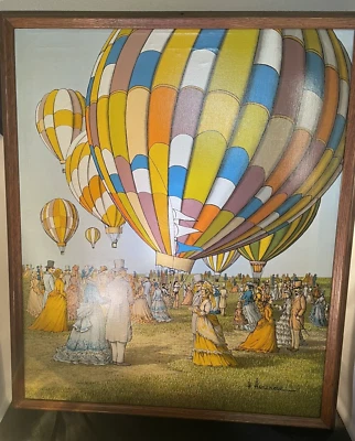 H. HARGROVE “GLOBOS AEROSTÁTICOS” - 24” X 20” SERIGRAFÍA ENMARCADA FIRMADA AÑOS 90 Foto 1 de 4