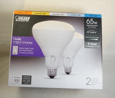 2 Pack Feit Electric 65 Watts BR40 LED Flood Light Bulbs 850 Lumens 5 Choices - Image 1 of 4