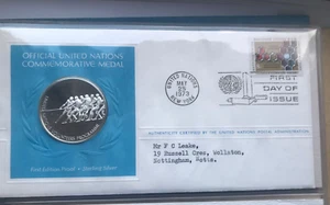 1973 Plata de Ley Prueba Primer Edición United Nations Conmemorativas Medalla - Imagen 1 de 7