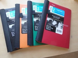 4pk Five Star College Ruled 2 SUBJECT Notebook Poly Cover 9.5x 6 Red,Blk,Org,Grn - Picture 1 of 4