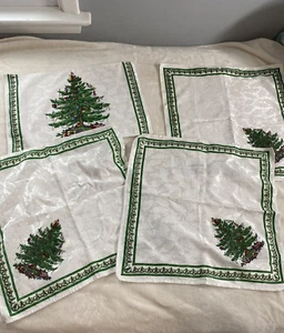 Spode Christmas Tree Fabric 1 Placemat 3 Napkins Stains Holiday Cloth - Picture 1 of 11