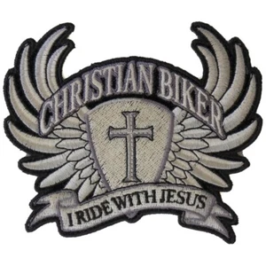 Christian Biker großer Rückenaufnäher 10"" x 8"" Bikerweste, Jacke, I Ride With Jesus - Bild 1 von 3