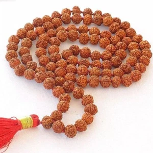 9 mm Authentic Genuine Rudraksha Beads Ornament Rosary Japa Mala Beads Necklace - Picture 1 of 6