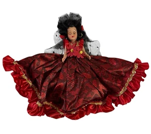 Bambola folk Spagna vintage anni 50 occhi addormentati lampeggianti abito rosso cosmopolita  - Foto 1 di 21