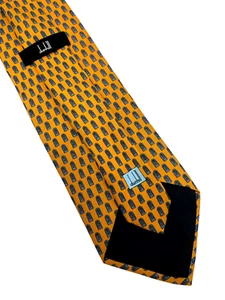 DUNHILL Necktie Vintage Neck Ties Italian SILK Mens Geometric Orange Tie 58X3.8" - Picture 1 of 8