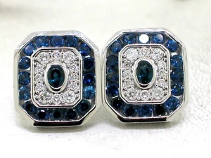 Paar Saphir Brillant Ohrstecker 585 Weißgold 14Kt 34  Saphire  24 Brillanten - Bild 1 von 4