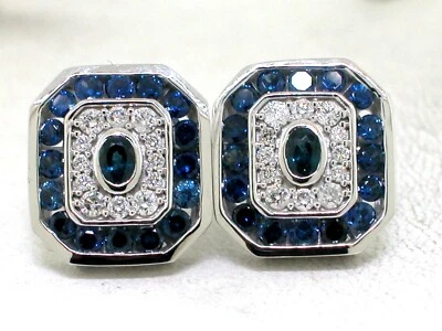 Paar Saphir Brillant Ohrstecker 585 Weißgold 14Kt 34  Saphire  24 Brillanten - Bild 1 von 4