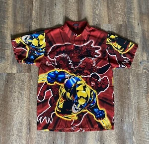 VTG 2002 Marvel X-Men AOP Camp Button Up Shirt Youth Boy’s Large 16-18 Wolverine - Picture 1 of 13