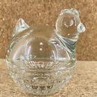 Anchor Hocking Chicken Trinket Dish Bowl W Lid Clear Glass Hen Rooster Vintage