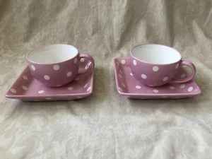 Pampered Chef Help Whip Breast Cancer Pink Polka Dot 2 Mugs and 2 Plates  - Picture 1 of 7