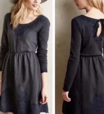 Vestido Anthropologie Saturday Sunday XSP Bordado Azul Marino Algodón Manga Larga Foto 1 de 4