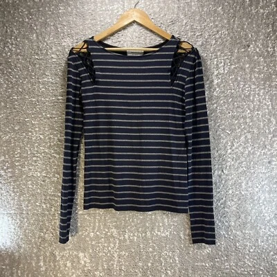 Top Bailey 44 bote de remos recortado manga larga negro gris rayón a rayas pequeño hecho en EE. UU. Foto 1 de 4