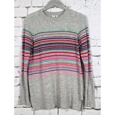 Suéter tejido a rayas colorido GAP súper suave cómodo difuso elástico MED Foto 1 de 4