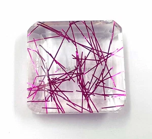 Piedra preciosa certificada de cuarzo rutilado rosa de alta calidad 95-105 quilates con forma de esmeralda - Imagen 1 de 5