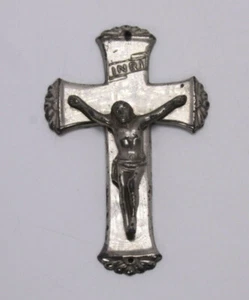 Cast Metal Metal 4.25" Small Silver Plate Worn Antique Vtg Crucifix Escutcheon - Picture 1 of 12