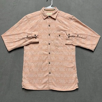 复古 Territory Ahead 衬衫男式 MT 三文鱼粉色/橙色几何纽扣二手状况完好 — 第 1/4 张图片