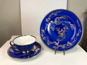 1940s Rosenthal Selb Germany AIDA Porcelain Teacup & Plate Silver Overlay BIRD - Picture 1 of 13