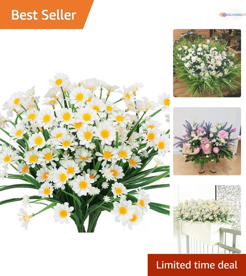 Temchy Artificial Daisies Flowers Outdoor UV Resistant 4 Bundles Fake Foliage Gr