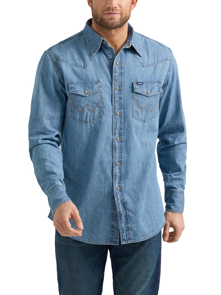 Wrangler Light Wash Denim Snap - Mens Shirt - 112361699 - L