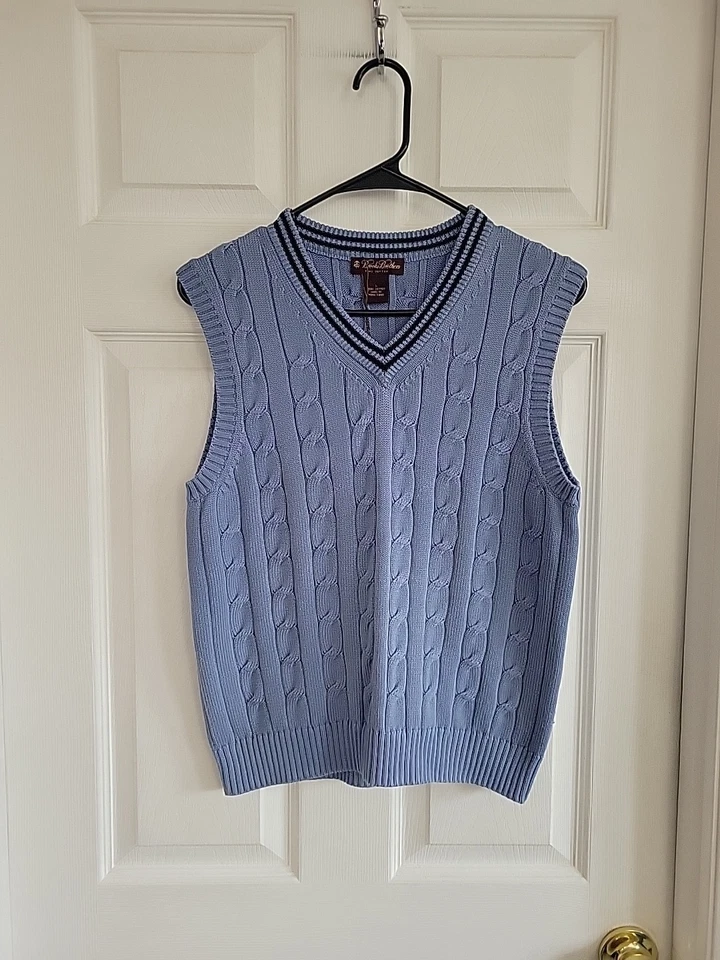 Colete Brooks Brothers 100% algodão feito em Hong Kong gola V masculino azul G - Imagem 1 de 4