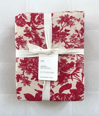 Pottery Barn SORREL TOILE Sheet Set King Red  Holidays Christmas NWT - Image 1 of 2