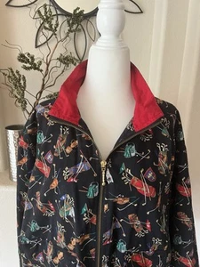 Line-Up Golf Lightweight Bomber Jacket All Over Golf Print Women Black M Vtg EUC - Picture 1 of 13