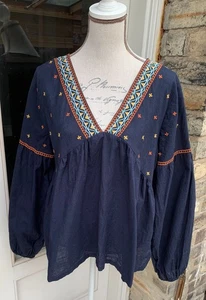 Springfield Embroidered Cotton Boho Blouse Size 44/16 - Picture 1 of 6