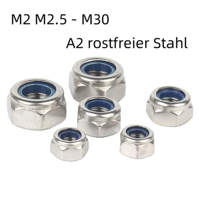 Stopmuttern Sicherungsmutter Selbstsichernde Muttern  M2 M2.5 - M30 Edelstahl A2 - Bild 1 von 4