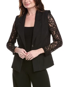 Nanette Nanette Lepore Lace Sleeve Blazer Women's Black S - Picture 1 of 3