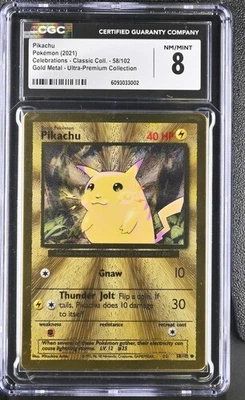 ✨✨ CGC 8 Pikachu 58/102 Celebrations UPC GOLD METAL Pokemon Card - Image 1 of 2