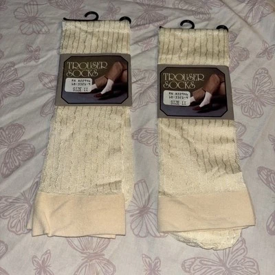 Винтажные брюки носки 2 пары размер 1 X чистый 1990-х новый с ярлыками унисекс кремовый ребристый - Изображение 1 из 4