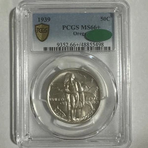 1939 P Oregon 50C Silver Commemorative PCGS MS66+ CAC Low Mint 3,004 BU Pop 18 - Picture 1 of 4