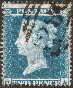 1854 F1m SG19 2d DEEP BLUE PLATE 4 FINE USED VARIETY SHIFTED TRANSFER (CA) - Picture 1 of 2