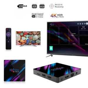 US H96 Max Android 9.0 Smart TV Box 64G Quad Core 4K HD 5.8GHz WiFi Media Player - Picture 1 of 28