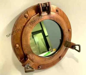 Espejo de barco náutico vintage de cobre 17" ventana cobre aluminio ojo de buey - Imagen 1 de 4
