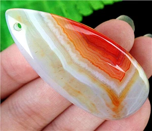 52x24x5mm Orange&White Stripes Onyx Agate Teardrop Pendant Bead HL79885 - Picture 1 of 1