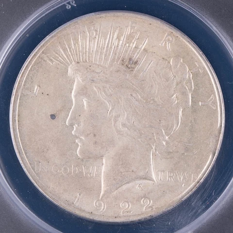 1922 Peace Dollar ANACS AU53 Rim Clip Silver $1 Mint Error Cover