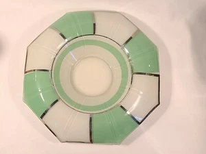 Antike grün weiß silber KONSOLE SCHALE Kunstglas klassisch Herzstück Art Deco  - Bild 1 von 9