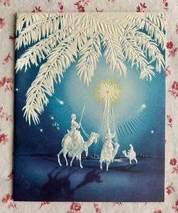 Vintage 1950s Christmas Wise Men on Camels Palms Embossed Artistic Greeting Card - Picture 1 of 5