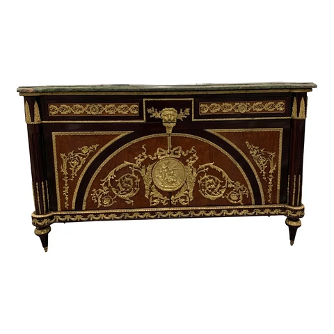 Vintage 1940s Antique Monumental French Marble Top Gold Gilt Credenza Cabinet Cover
