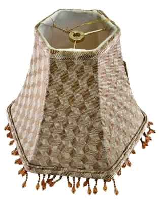 10.7 x 8.5 inch Hexagon Shape Fabric Beaded Tassel Geometric Texture Lamp Shade - Image 1 of 4