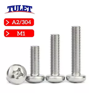 M1 / 1mm Phillips Pan Head Machine Screws Stainless Steel A2 18-8 DIN 7985A - Picture 1 of 4