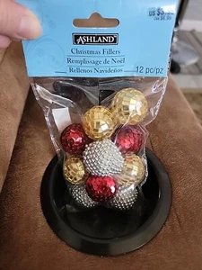 Vintage 12 Ashland Weihnachtsfüller rot silber gold Perlen Pailletten Discokugeln - Bild 1 von 5