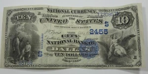 Billete #2455 1882 tamaño largo $10 City Nat Bank of Dallas, TX en estado bastante bueno Fr#577 sin problemas - Imagen 1 de 4